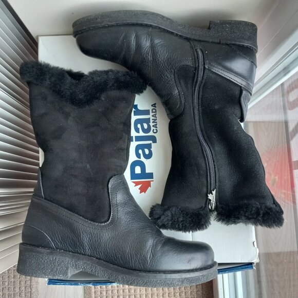 Pajar Karen Black Shearling Lined Boots Sz 38 US 7 - 7.5 - RUN LARGE - FITS SZ 8 - Picture 3 of 16